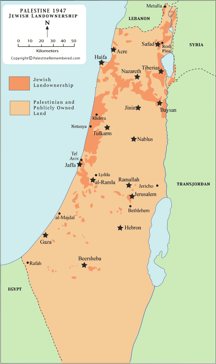 Jewish Owned Land Palestine Map 1947